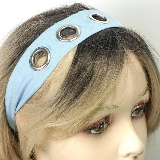 Denim Punk Headwrap with Metal Studs