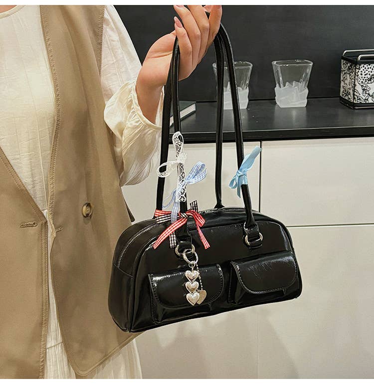 Fashionable bow-shaped glossy single-shoulder bag