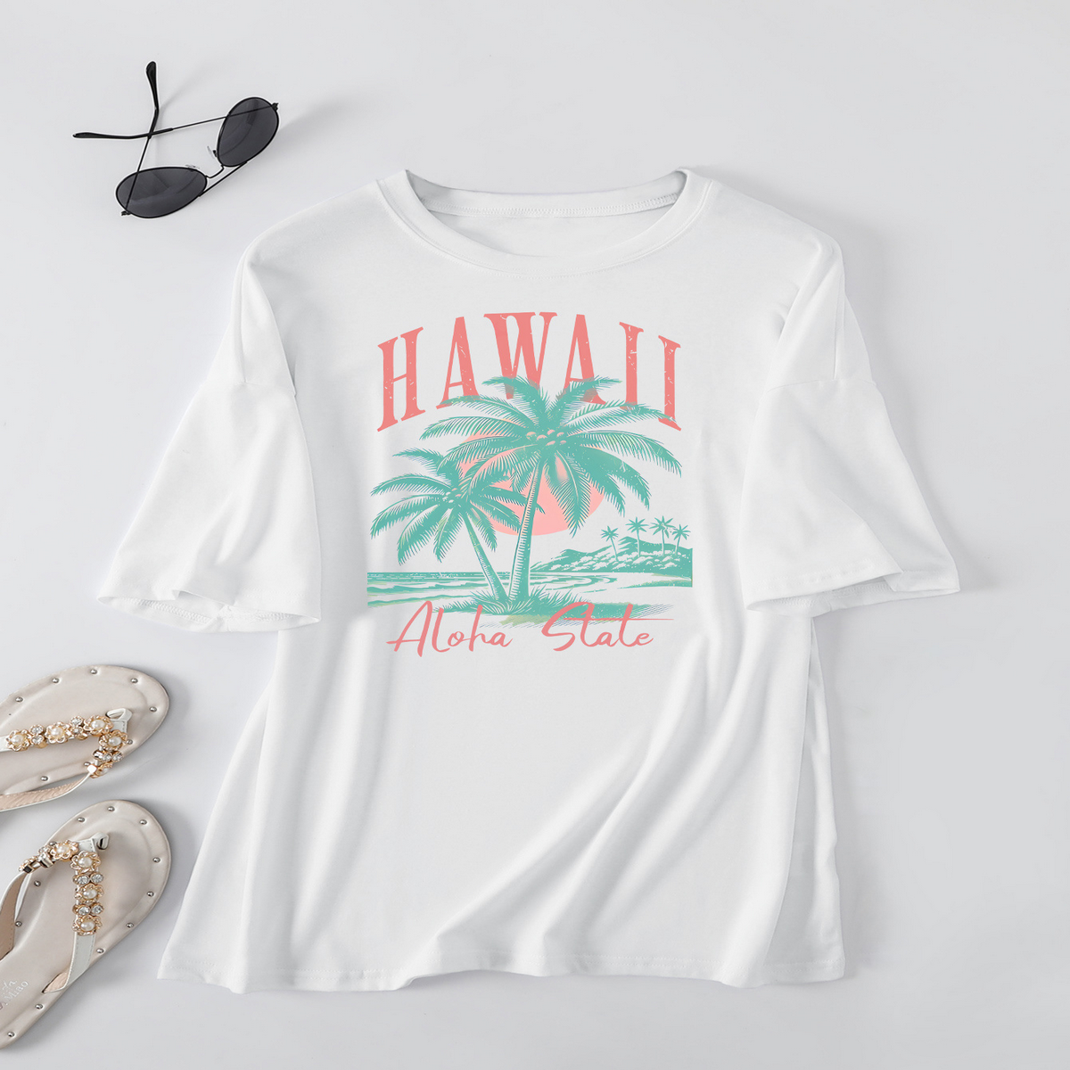 Casual Coconut Tree Tee for Women, Oversized_CWTTS1467