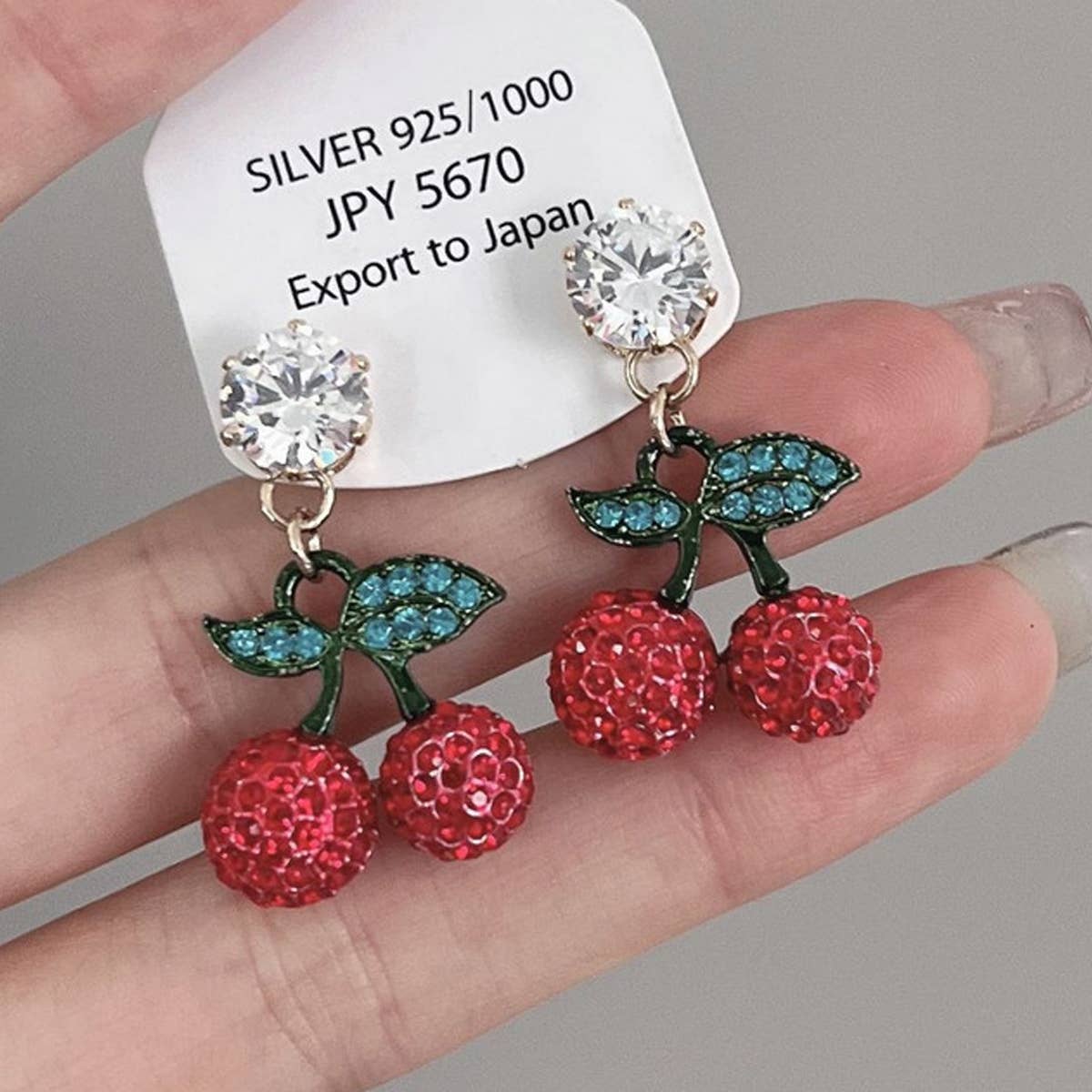 CUTE RED ZIRCON CHERRY EARRINGS