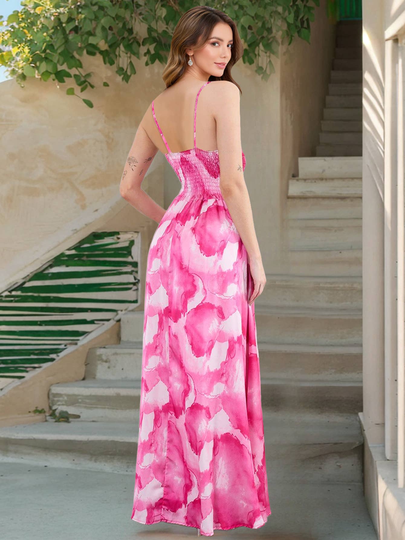 Waist-Cinched Bohemian V-Neck Print Maxi Dress