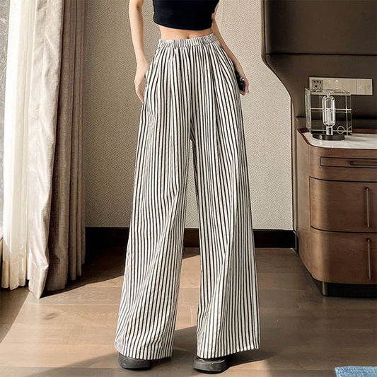 LOOSE CASUAL PRINTED STRIPE WIDE-LEG PANTS