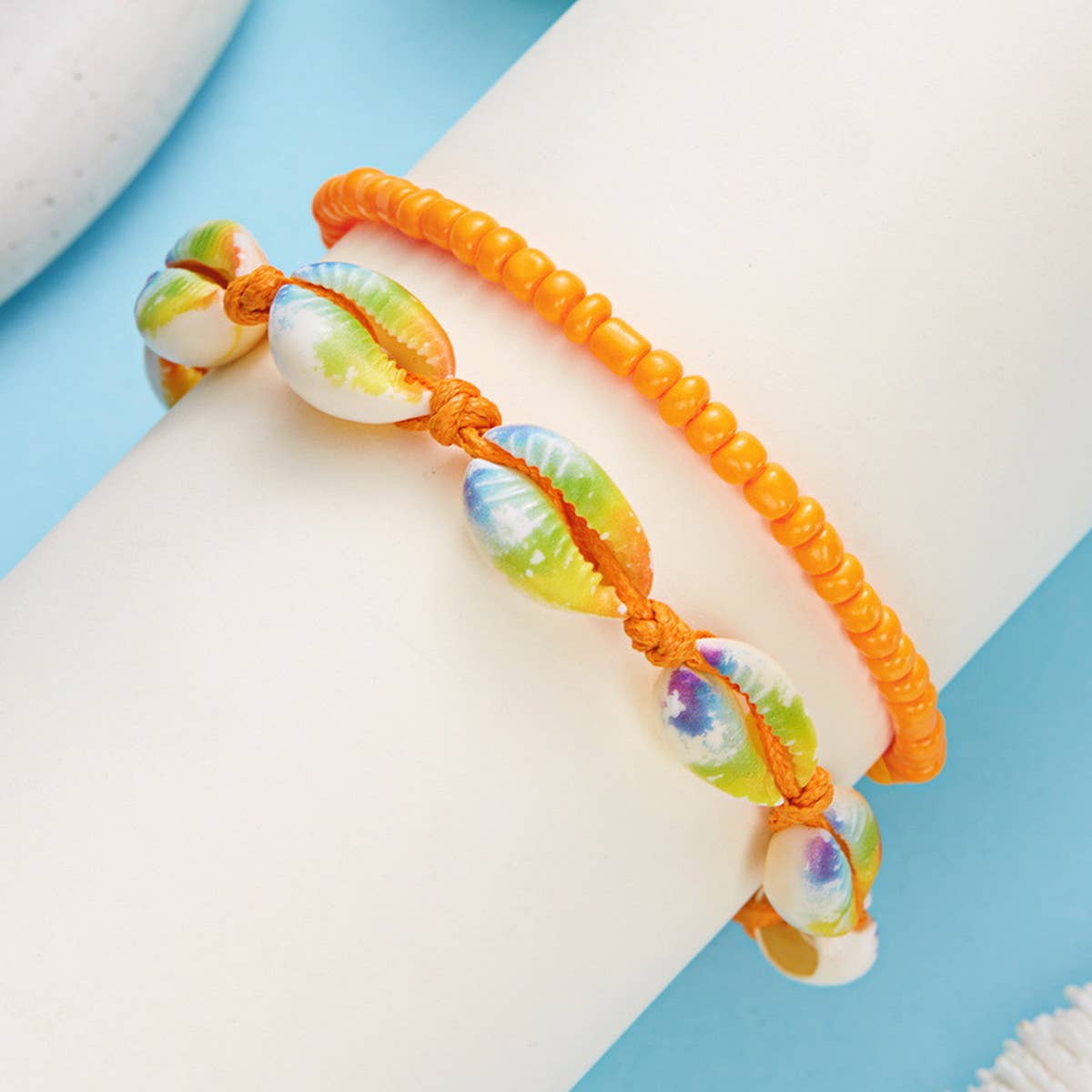 HAND-WOVEN BEACH COLORED SHELL RICE BEAD BRACELET