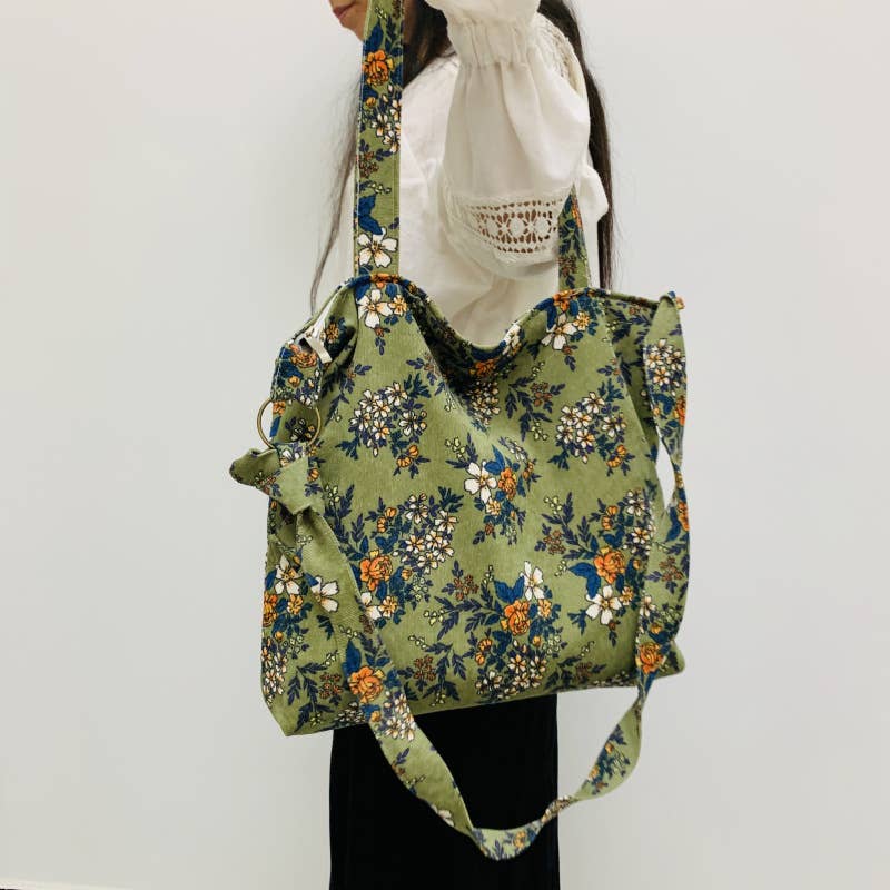 Floral corduroy flowers retro single-shoulder bag