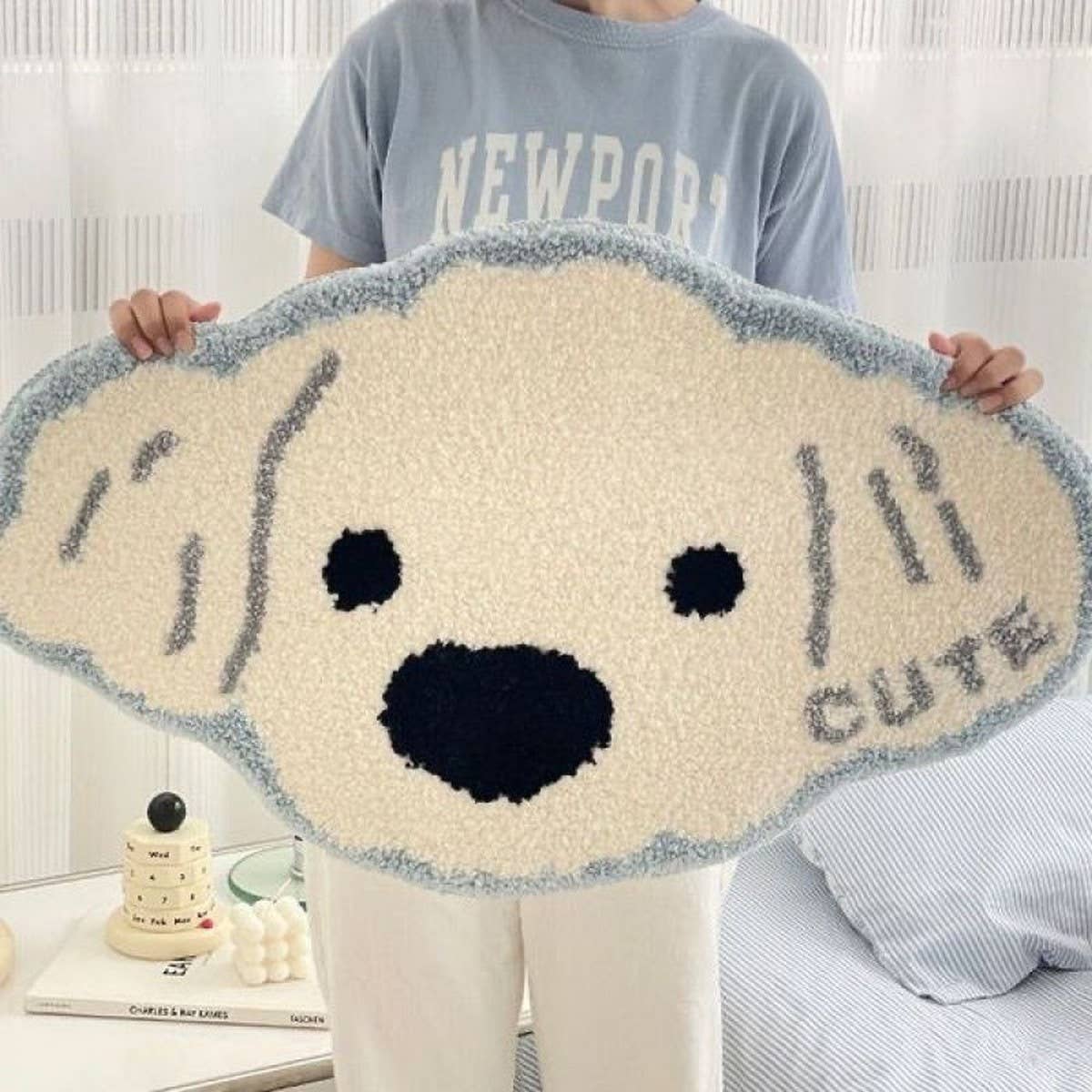 Cute Dog Plush Rug Non-Slip Bedside Mat