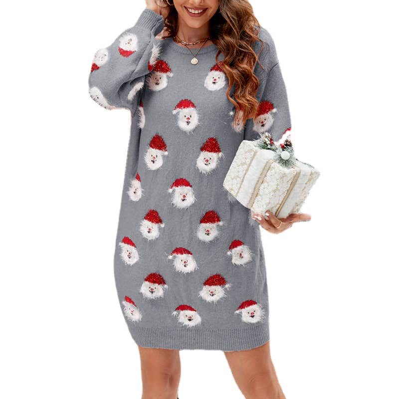 SANTA CLAUS HEAD JACQUARD MID-LENGTH DRESS