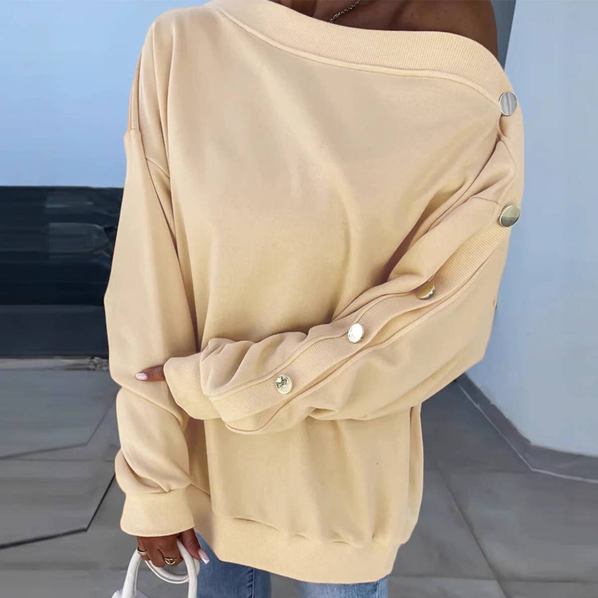 HOODIE WITH ASYMMETRICAL NECKLINE SLEEVES