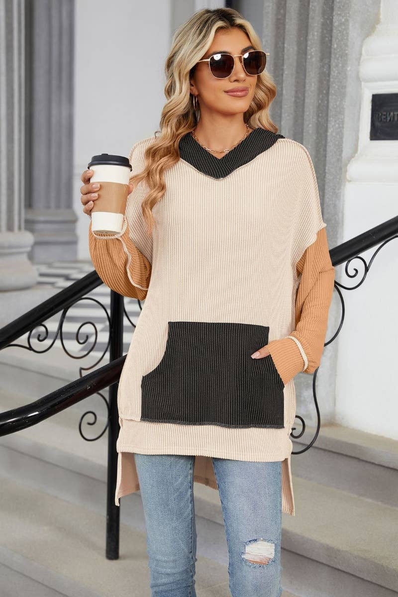 CWOHOL0999_COLOR-MATCHING HOODED POCKET LONG-SLEEVED HOODIE