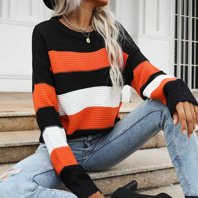 THIN LONG-SLEEVED LOOSE-FITTING STRIPED SWEATER