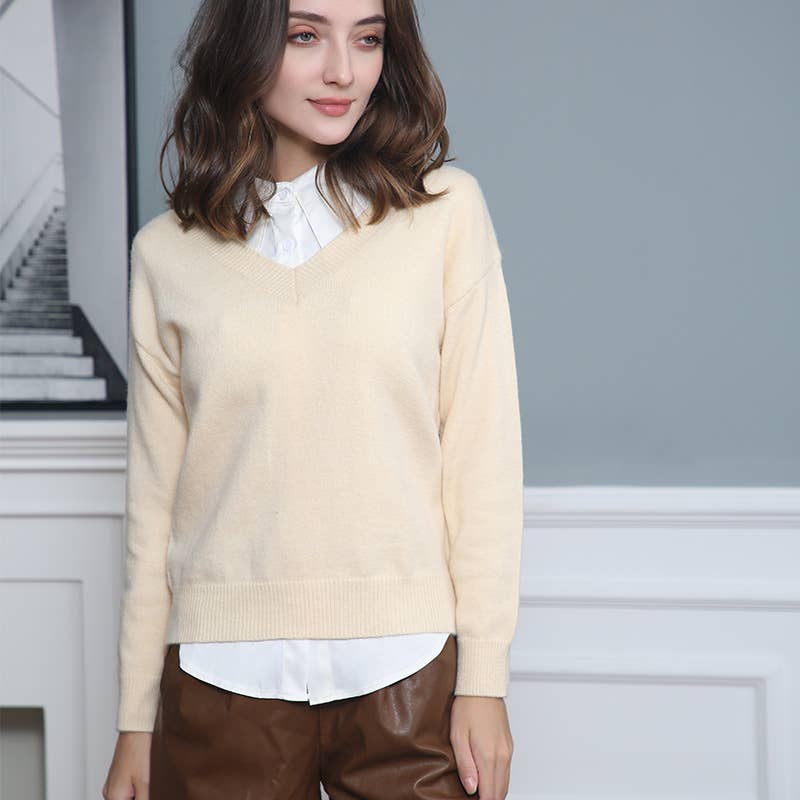 STYLISH PULLOVER V-NECK LOOSE CASUAL SWEATER