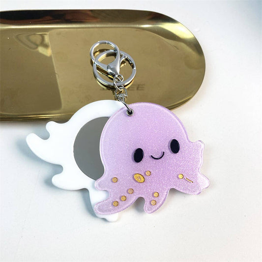 Creative Octopus Round Mirror Keychain Acrylic