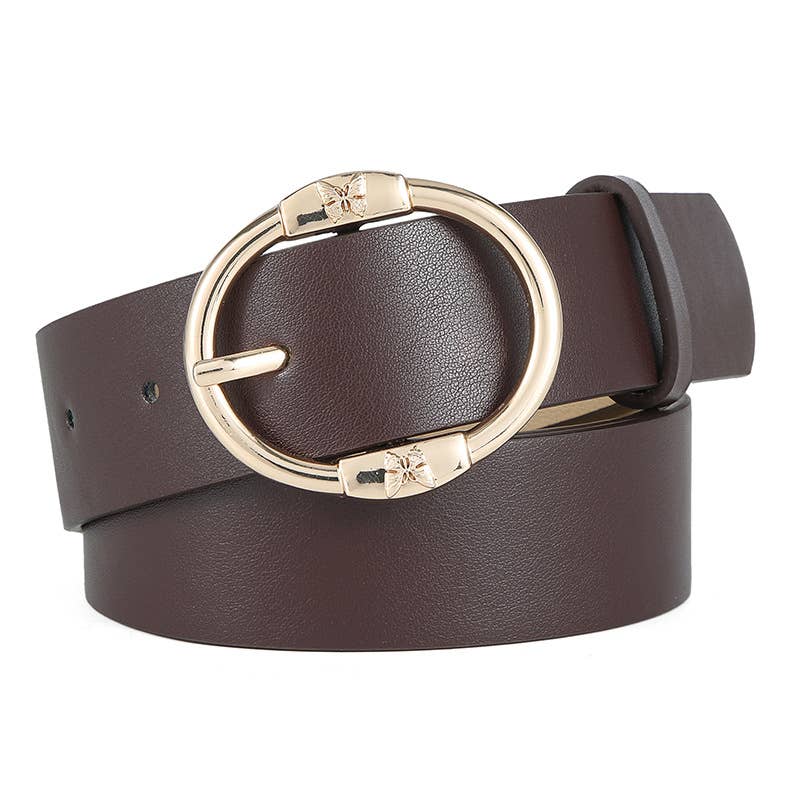 Slimming round pin buckle women's PU belt