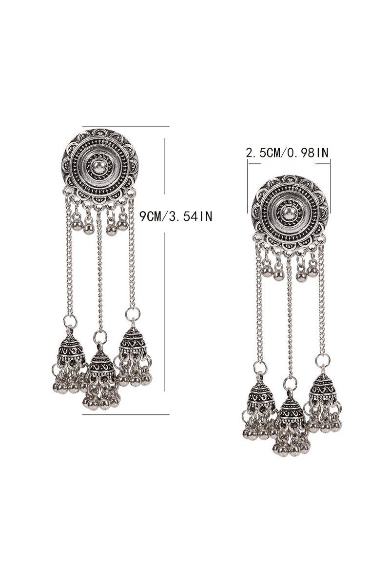 CWMM10446_BOHO LONG CHAIN SUNFLOWER BEADED DANGLE EARRINGS