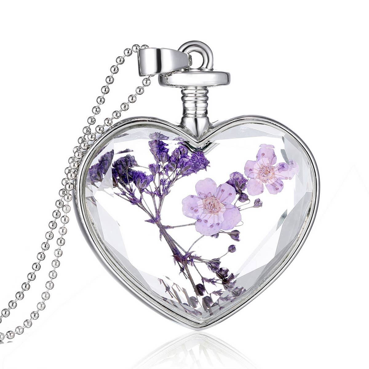 HEART CRYSTAL PLANT DRIED FLOWER NECKLACE