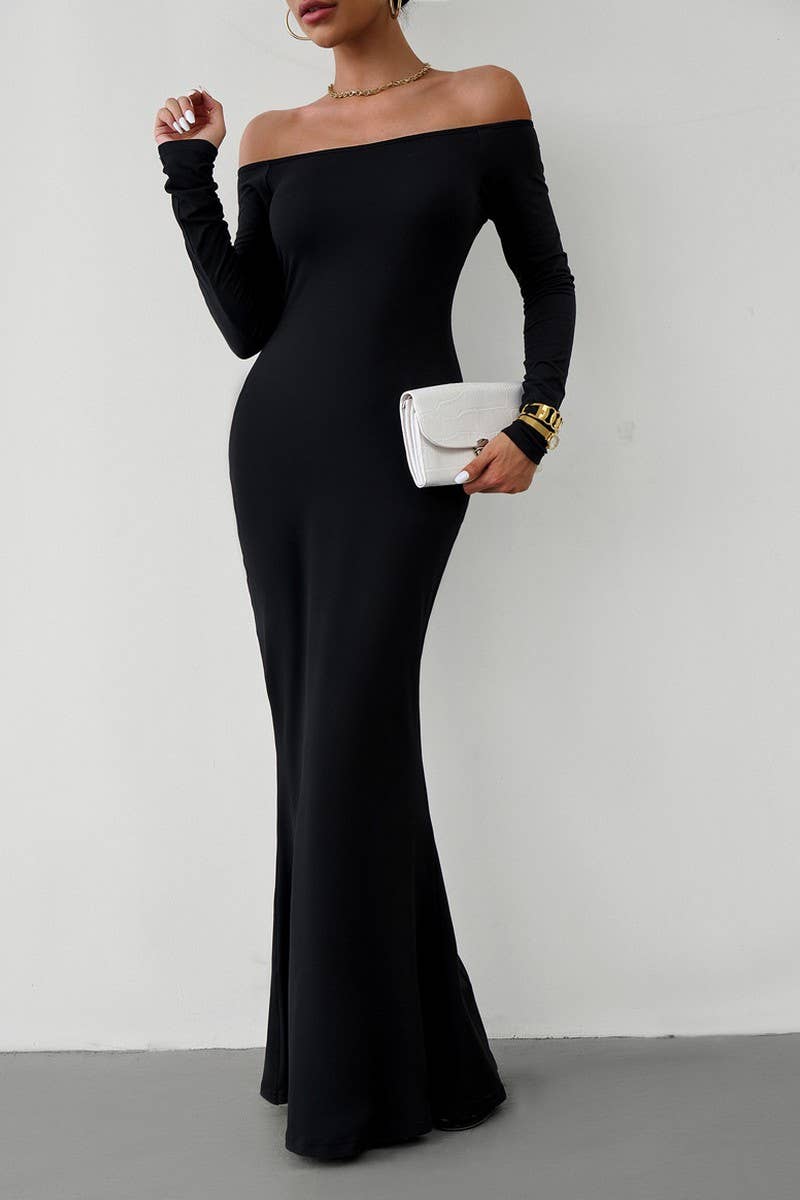 CWDMD0747_OFF SHOULDER LONG SLEEVE EVENING DRESS