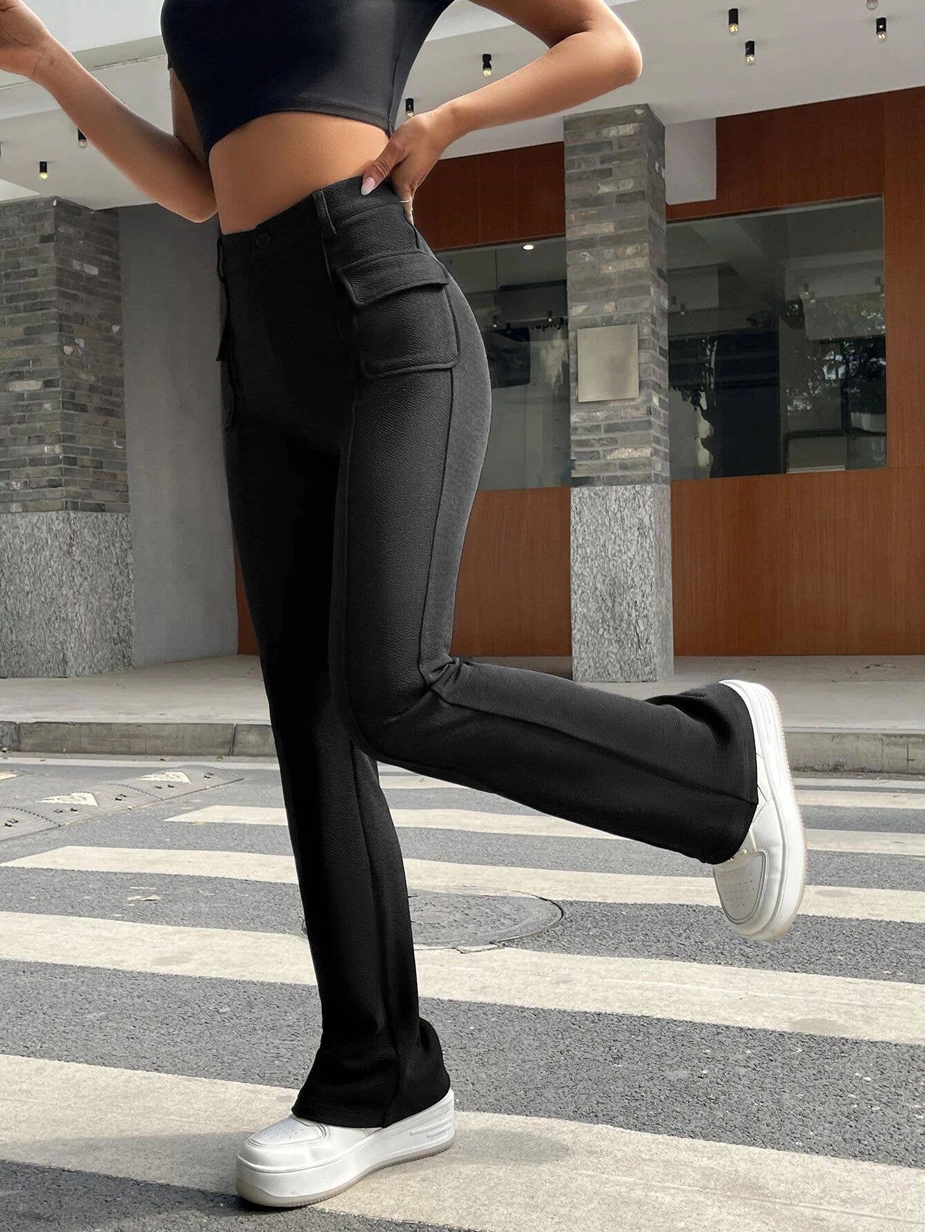 POCKET SOLID COLOR STRETCH MICRO-CROPPED PANTS
