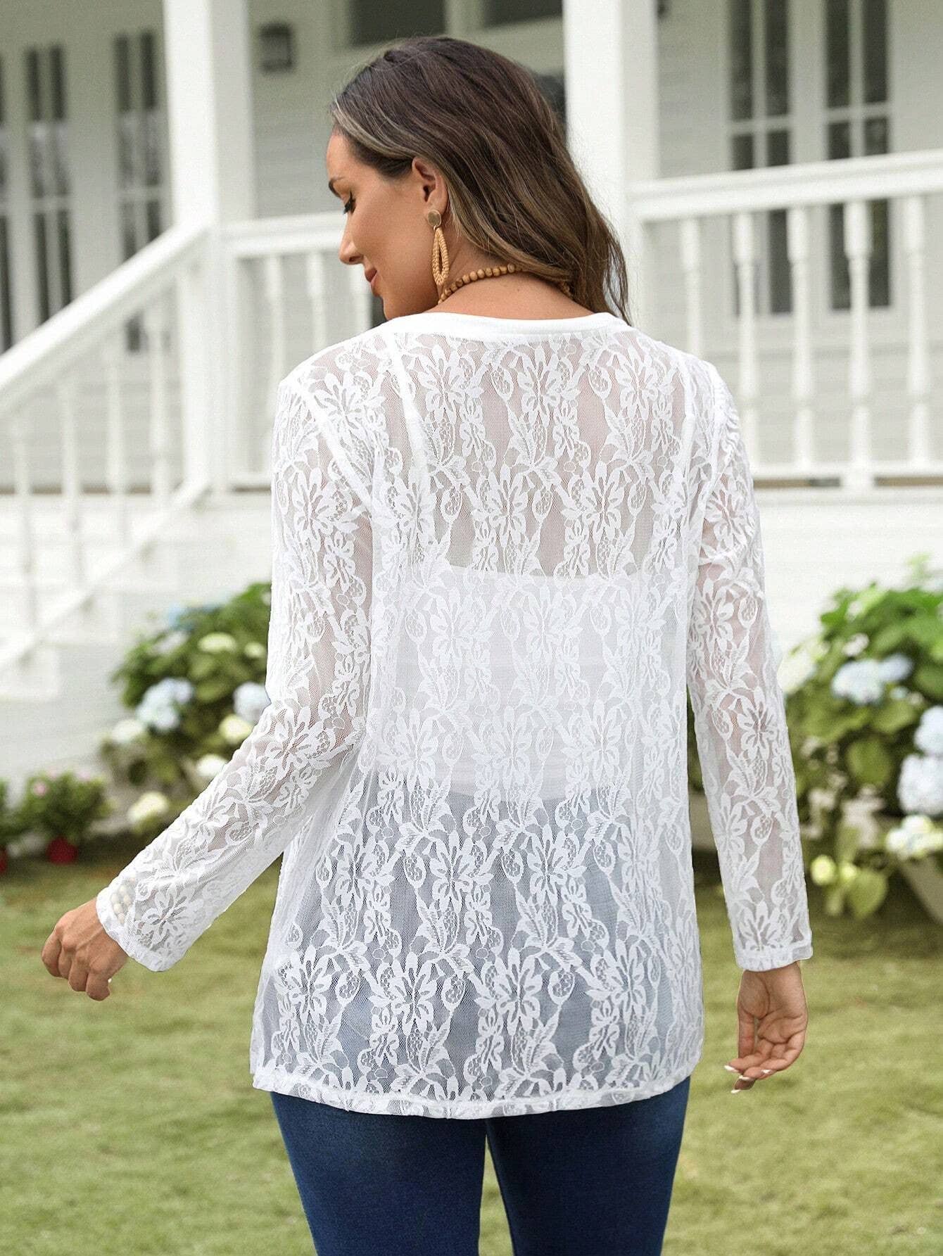 Fashionable lace cutout patchwork coat