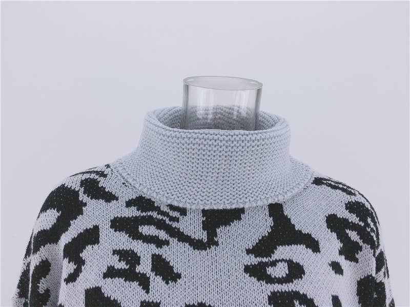 LEOPARD PRINT SWEATER LOOSE TURTLENECK SWEATER