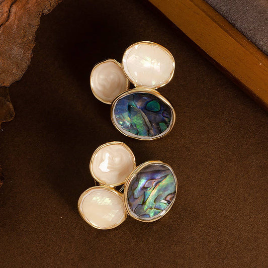 DESIGN OIL-DRIPPED ABALONE SILVER NEEDLE EARRINGS