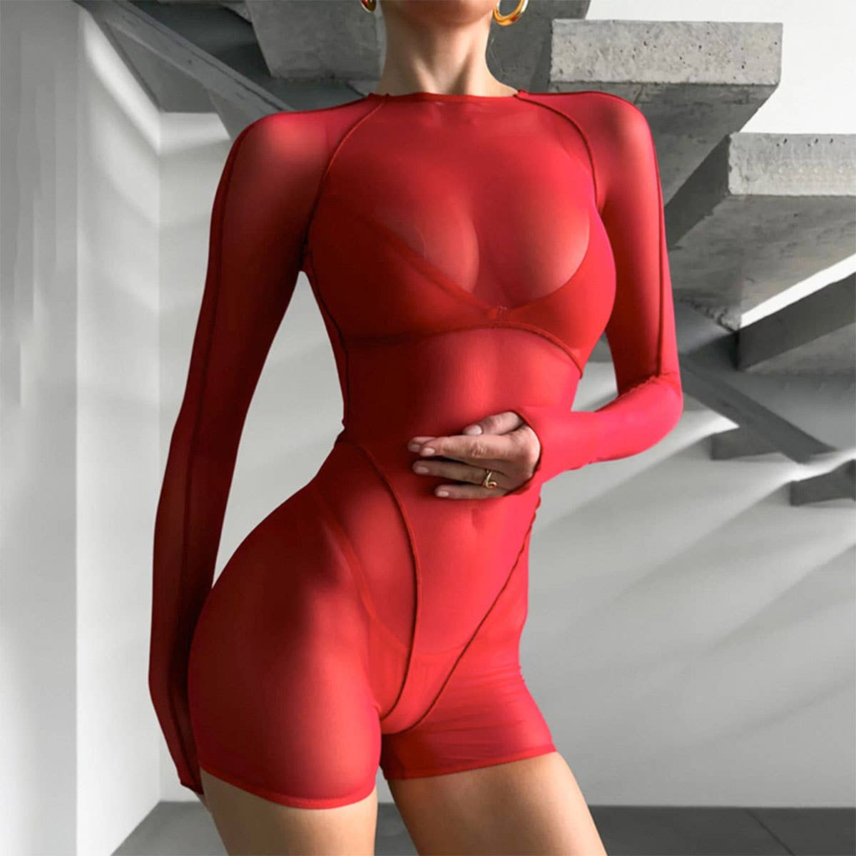 Mesh Backless High Waist Jumpsuit