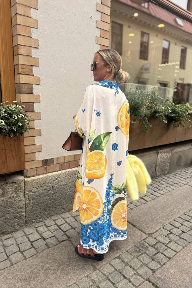 CWDMD946_LEMON PRINT LOOSE SHORT-SLEEVED SHIRT DRESS