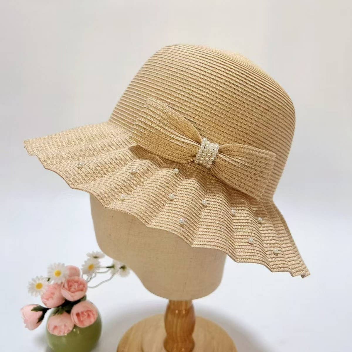 Summer sun protection pleated butterfly straw hat_CWAH3494