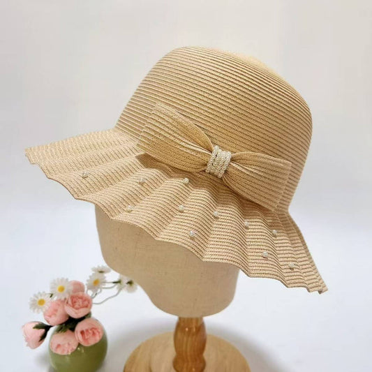 Summer sun protection pleated butterfly straw hat_CWAH3494