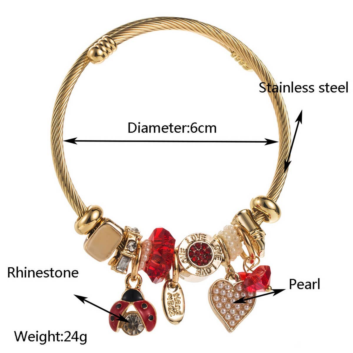 Stainless Steel Charm Bracelet with Beads_CWMM8619