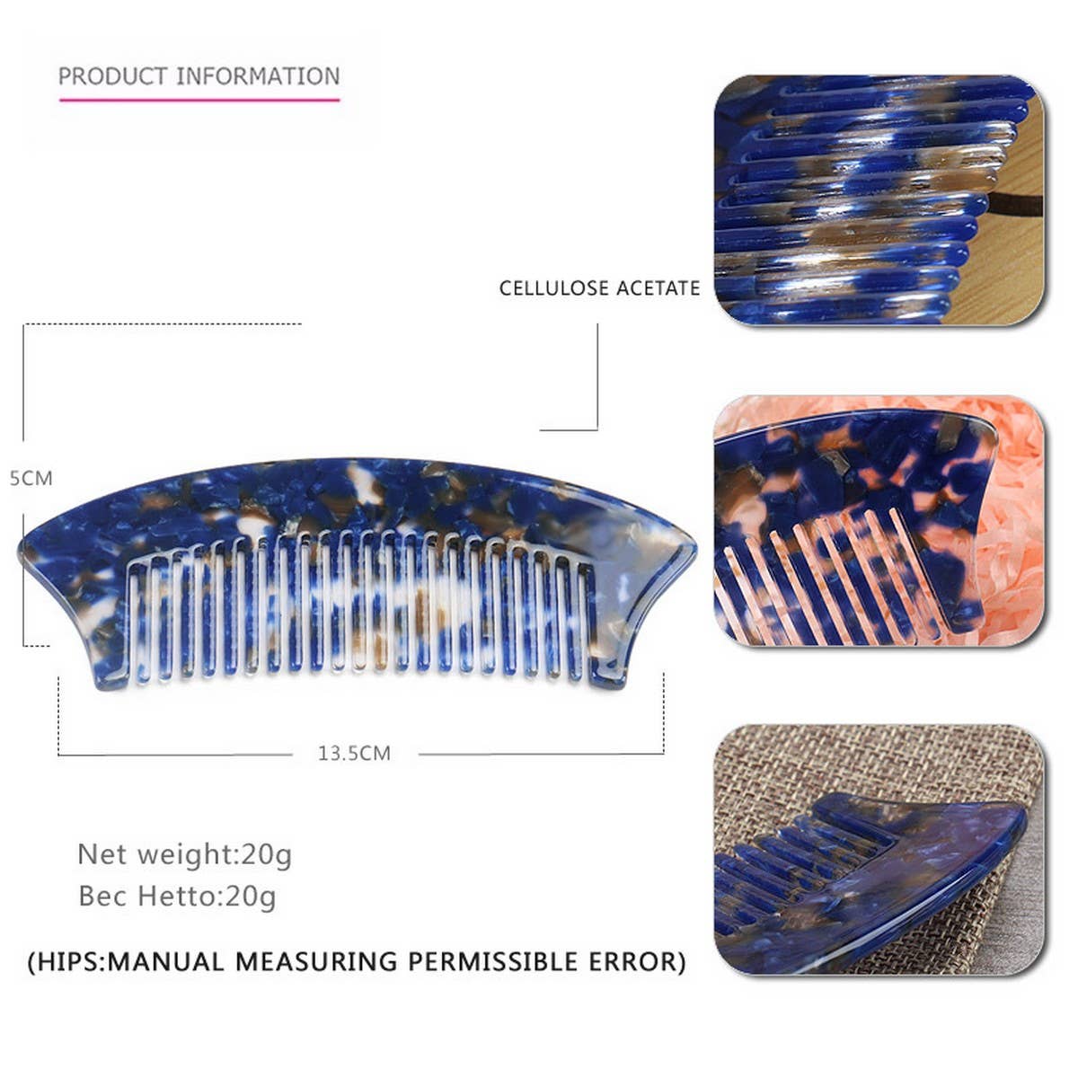 ACETATE SHEET SEMI-CIRCULAR 4MM ANTI-TANGLE COMB_CWAHA4183