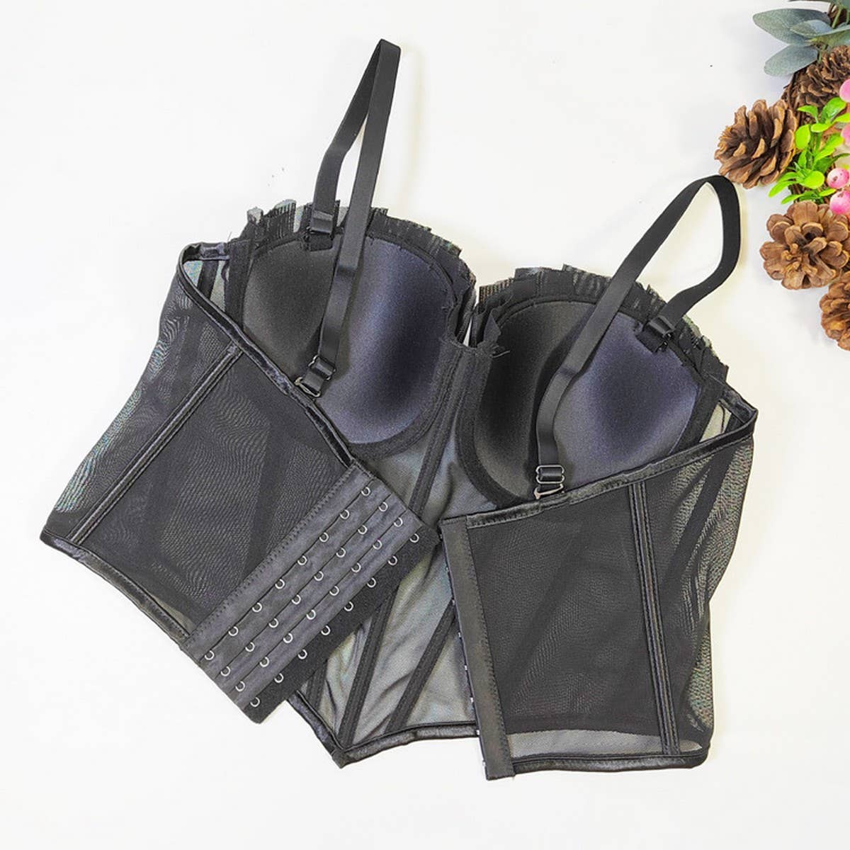 DESIGNER MESH LACE HERRINGBONE BRA