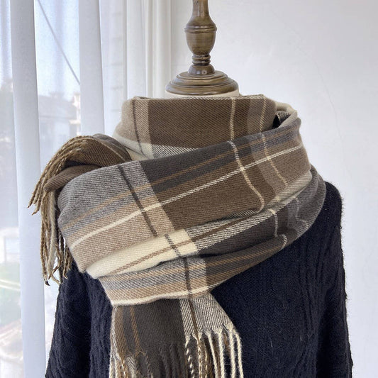 Plaid Tassel Scarf for Women - Retro Winter Warmth_CWASC1454