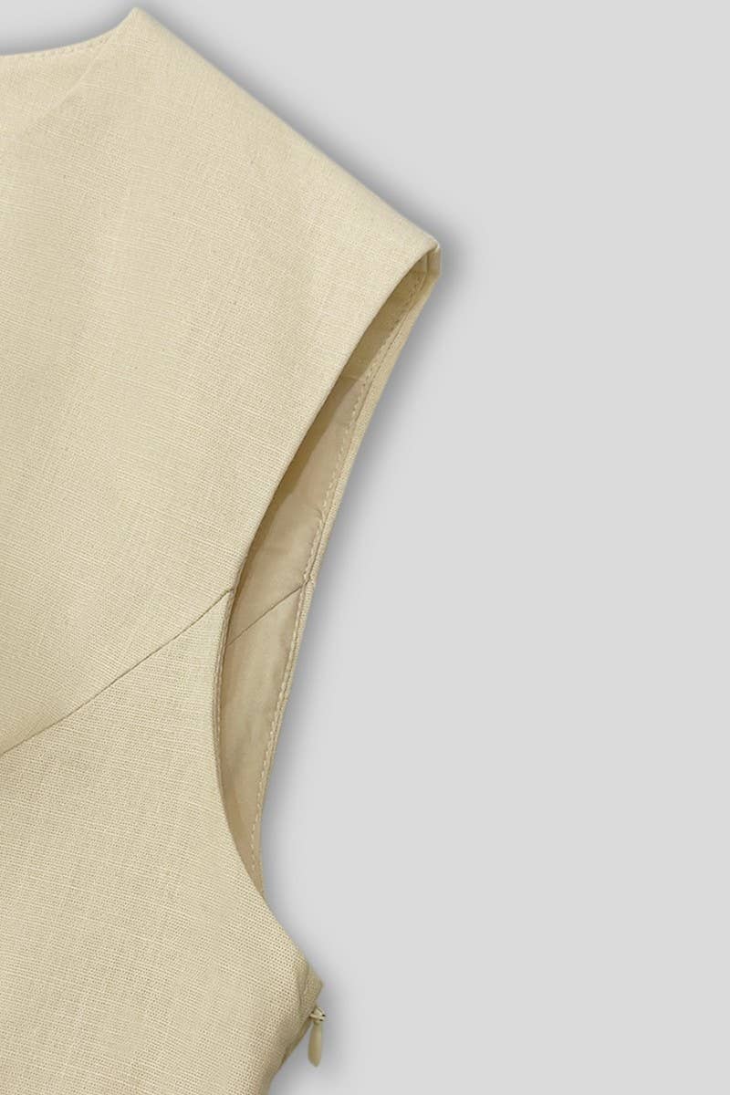 CWDSD8911_ELEGANT SLEEVELESS BUTTON MINI DRESS