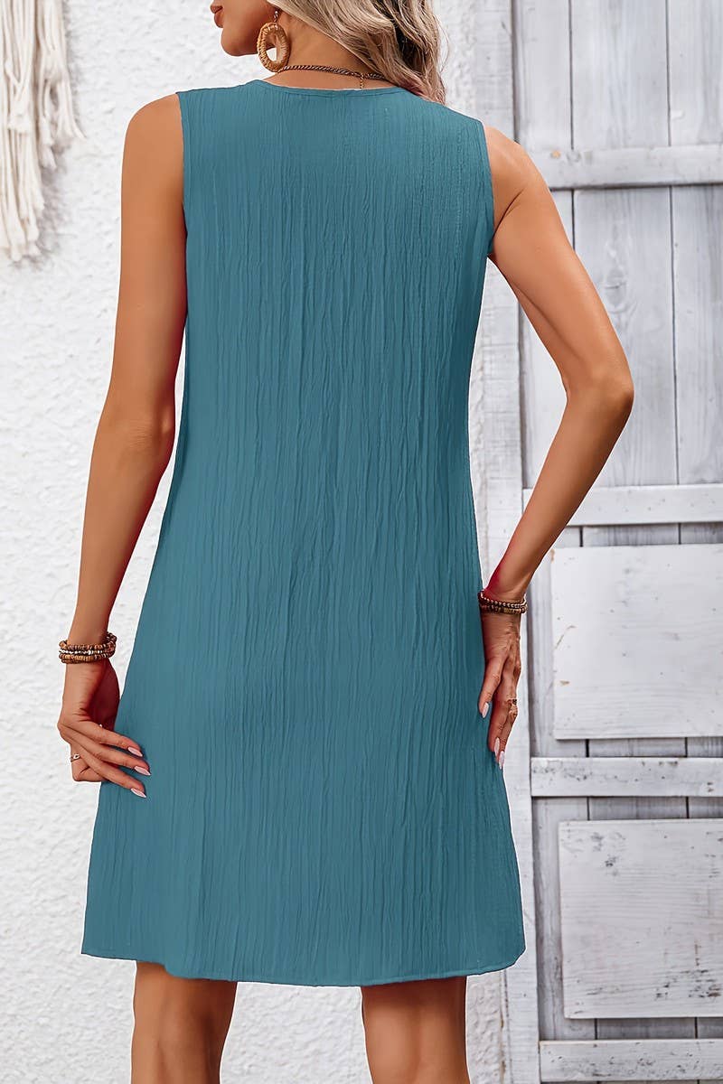 CWDSD7878_RUCHED V-NECK SLEEVELESS A-LINE DRESS