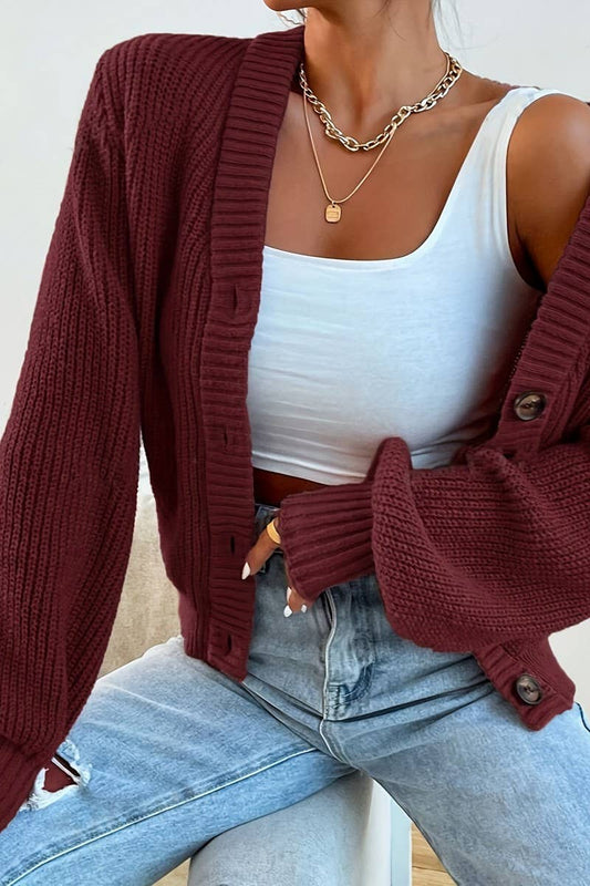 CWOCAL00828_CASUAL V-NECK LOOSE KNITTED SWEATER CARDIGAN