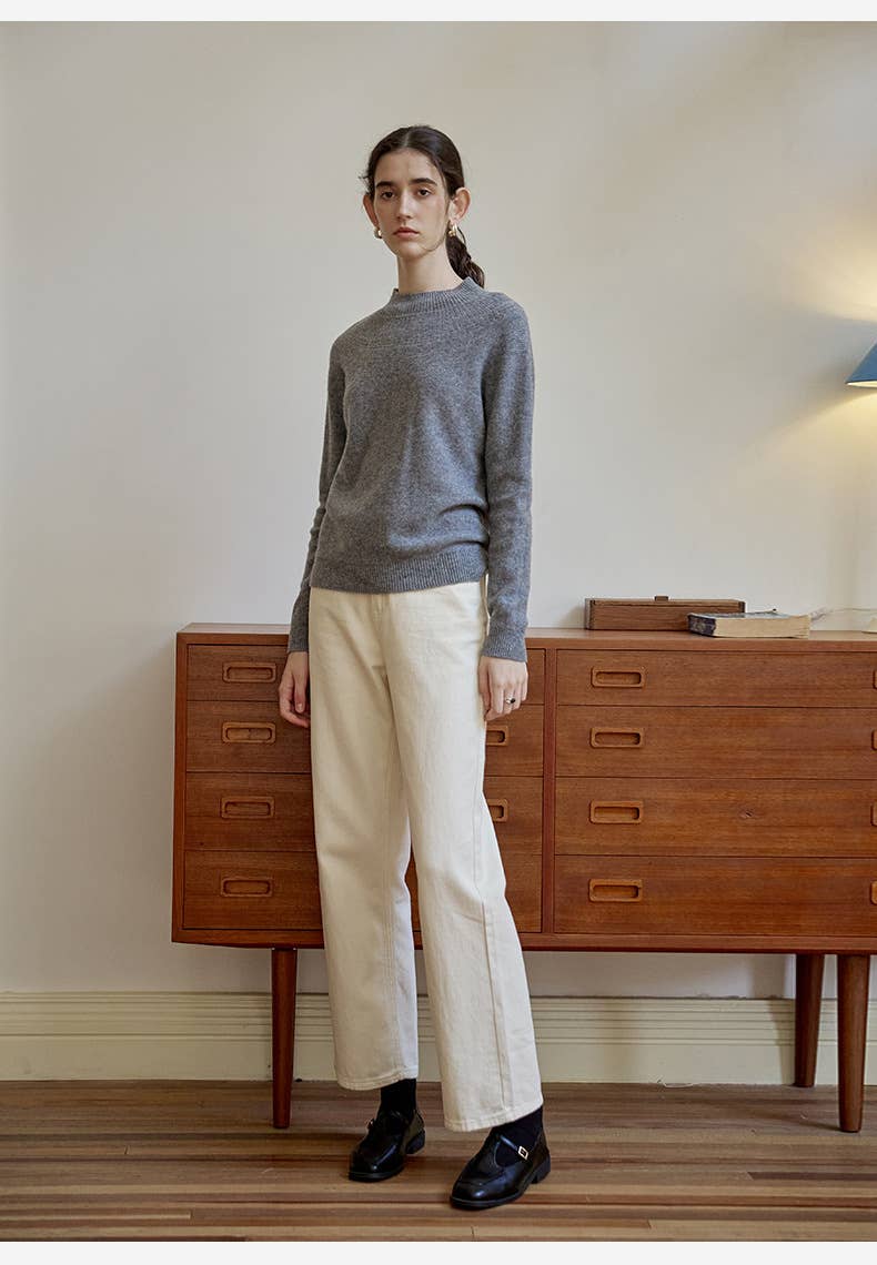 Pure cotton high-waisted straight-leg pants