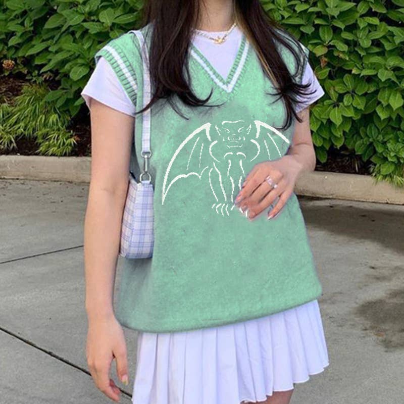 STYLISH DEEP V-NECK BAT JACQUARD WOOL VEST