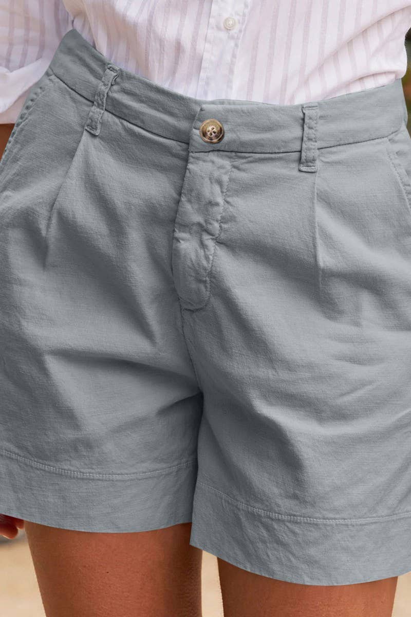 CWBSP0558_HIGH WAIST SOLID BUTTON WAIST CASUAL SHORTS