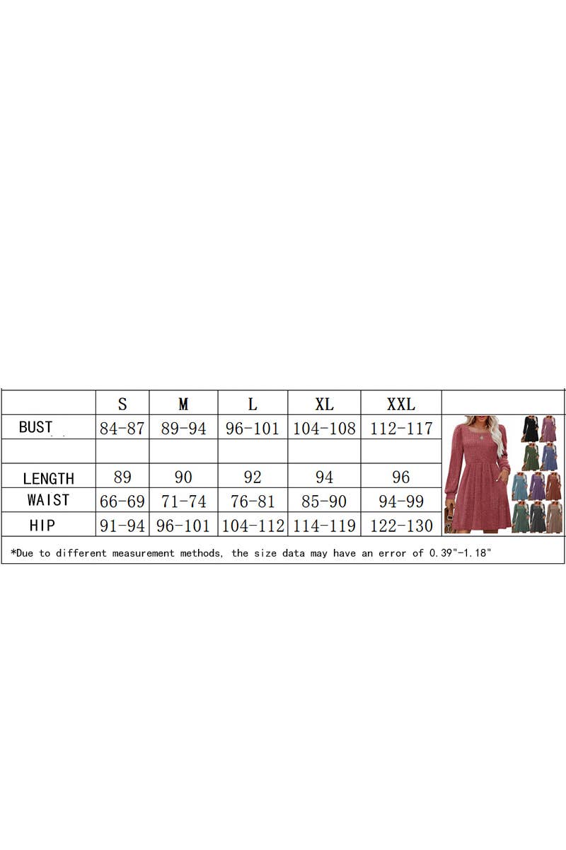 CWDSD8812_SQUARE NECK POCKET KNIT LONG SLEEVE CASUAL DRESS
