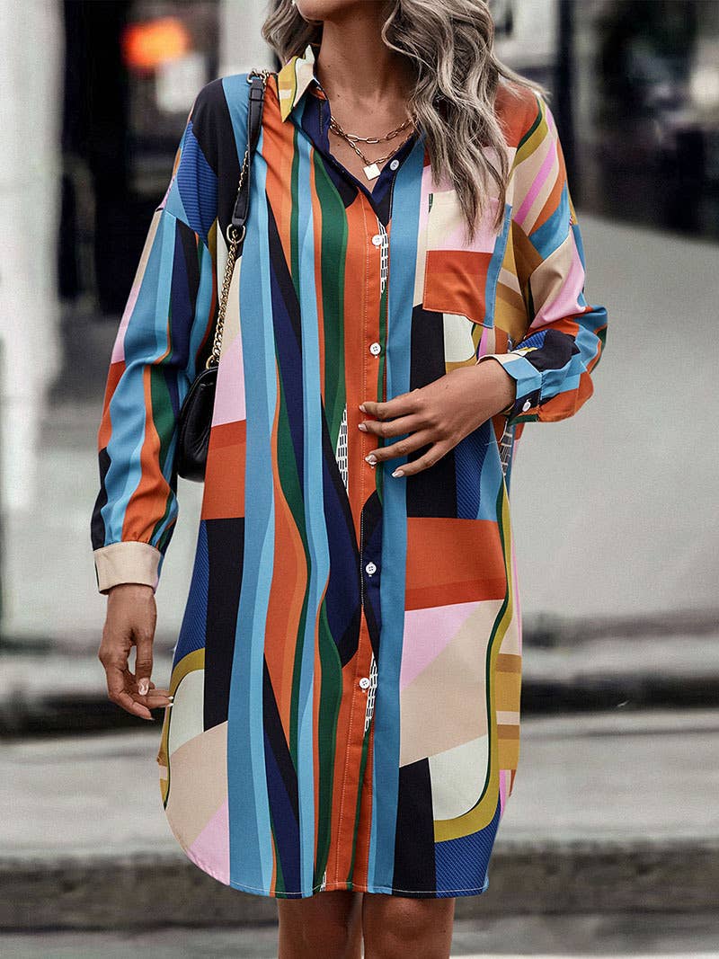 MEDIUM LENGTH SHIRT LAPEL TEMPERAMENT DRESS