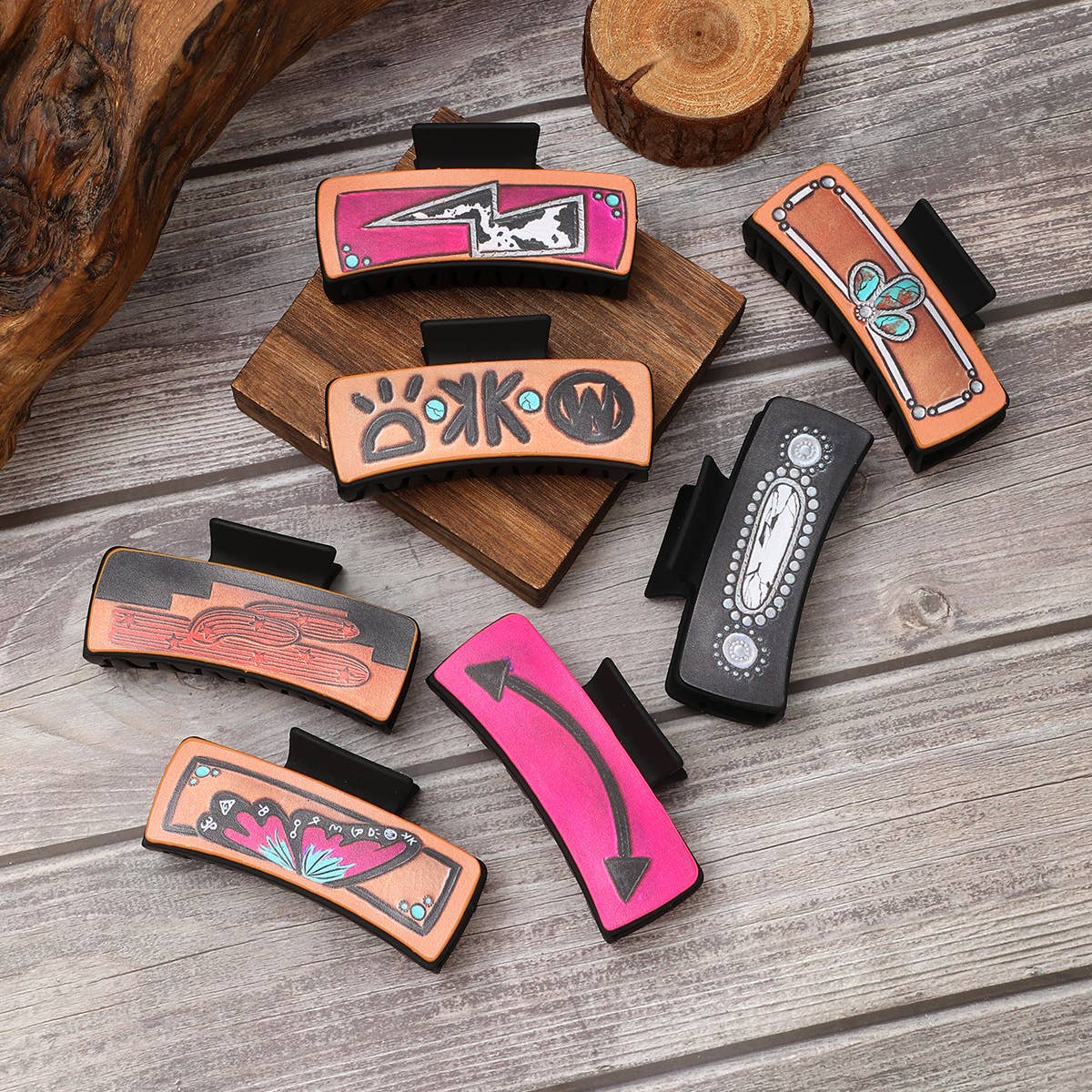 Western Leather Hair Claw - Cactus Butterfly Clip