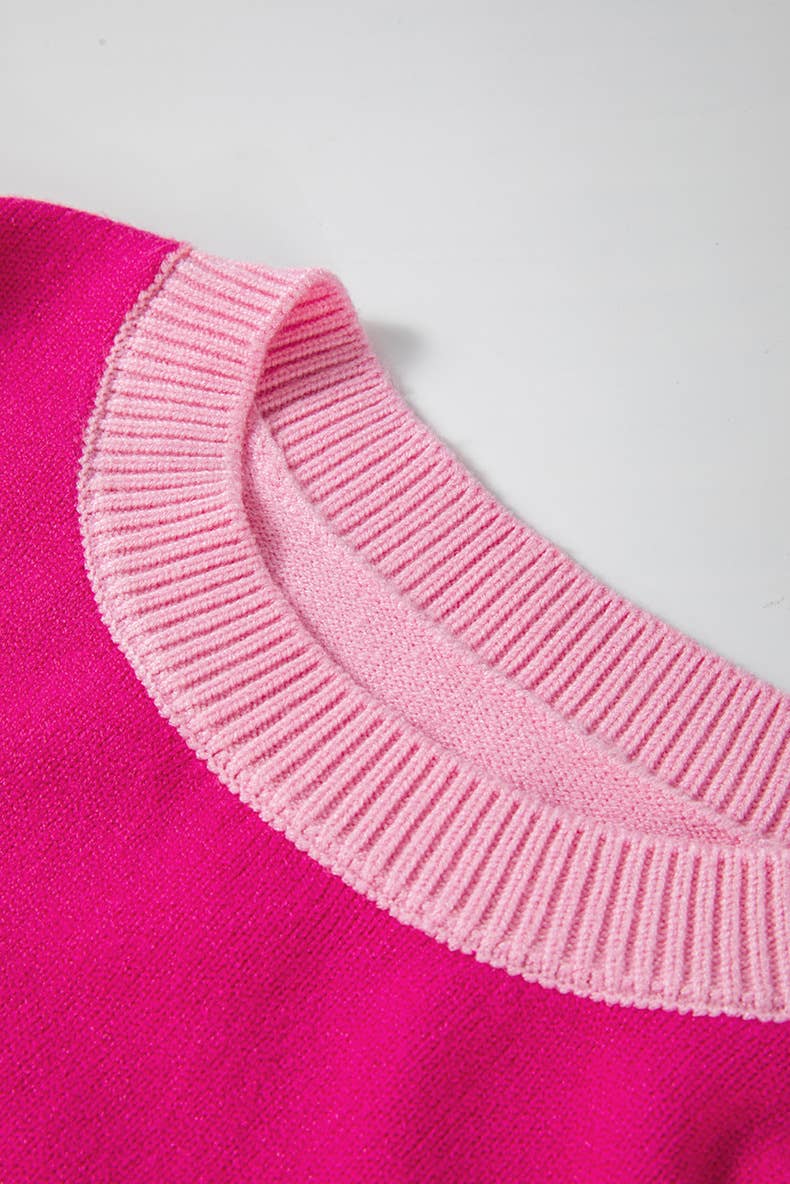 FASHION CONTRAST COLOR PATCHWORK CREWNECK SWEATER