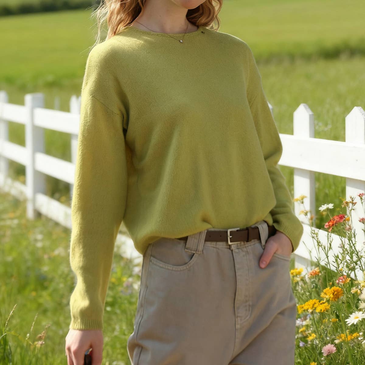 Solid color round-neck basic style wool sweater