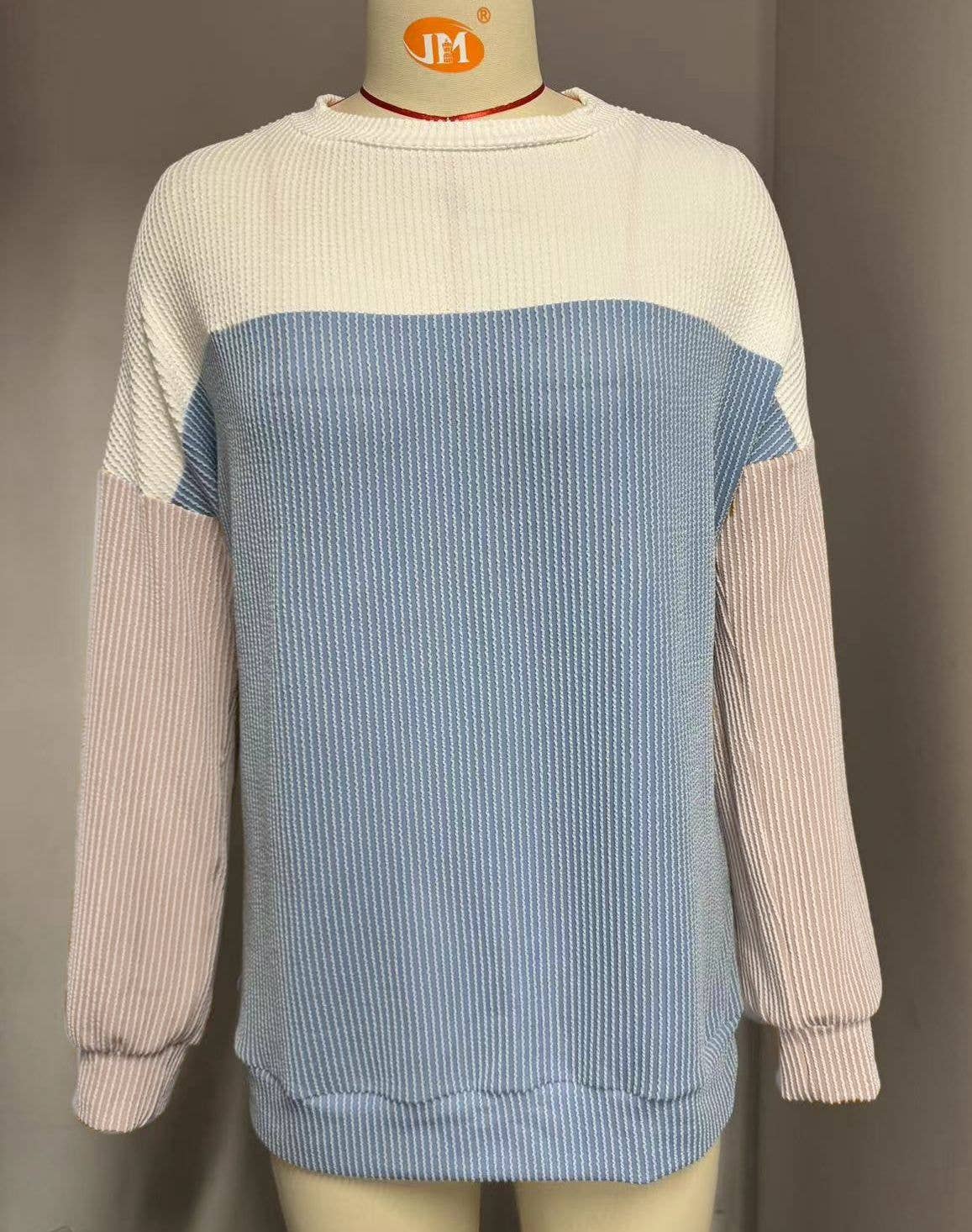 ROUND NECK TWIST STRIP LONG SLEEVE LOOSE T-SHIRT