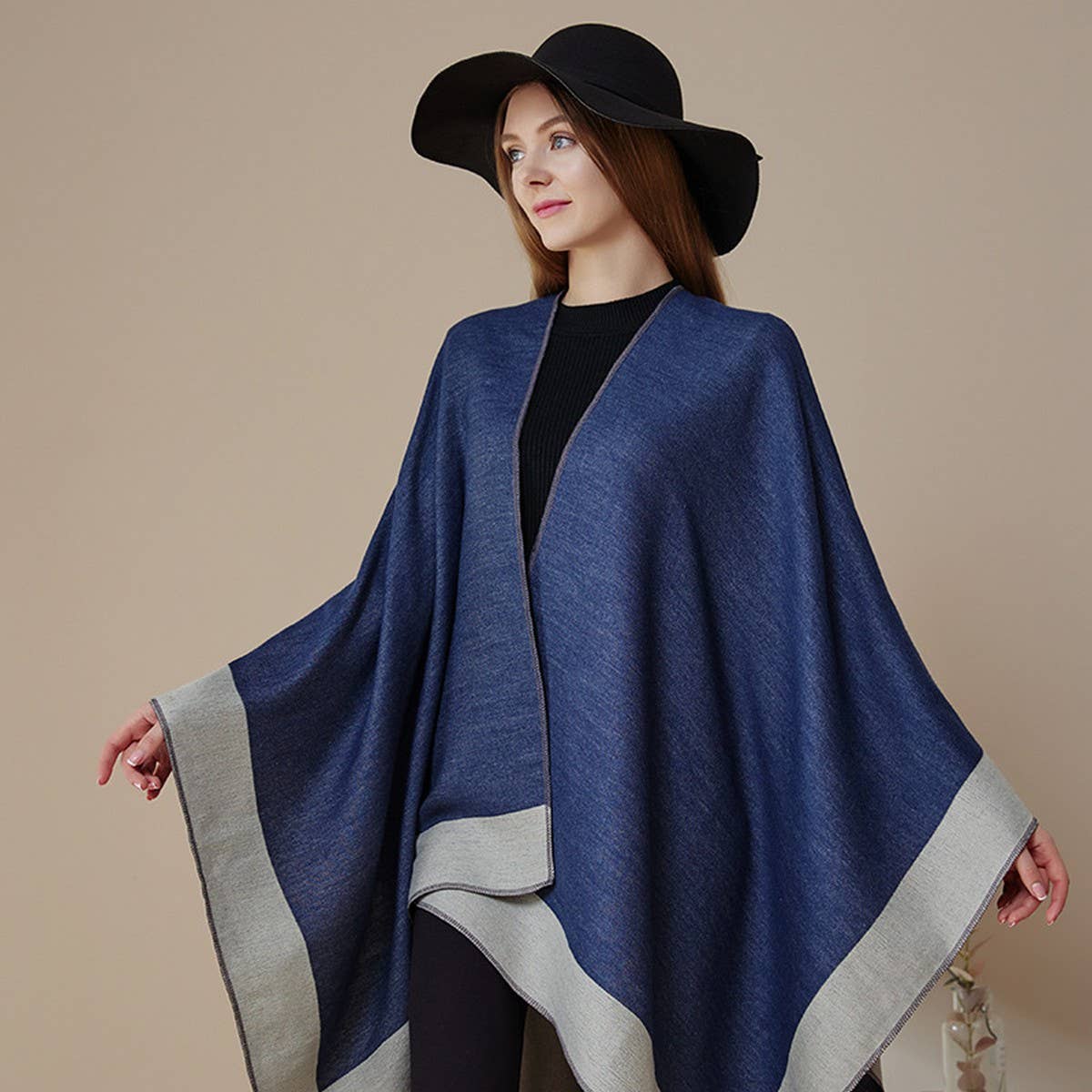 SOLID COLOR DOUBLE-SIDED CAPE SHAWL OUTER CAPE_CWASC2130