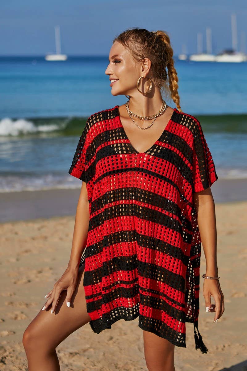 CWOSWS0031_Crochet Bikini Cover V-Neck Beach Top Sweater