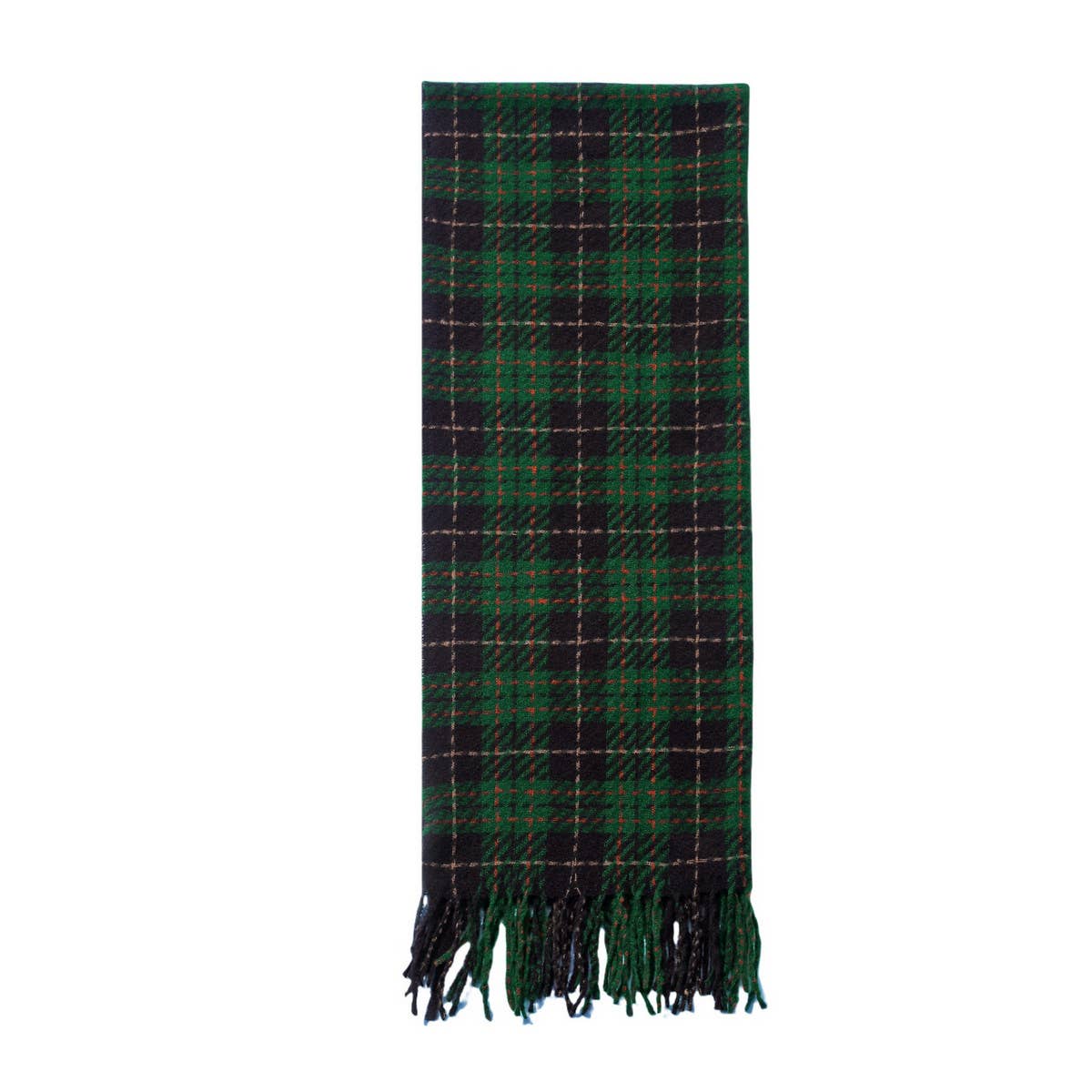 Green Plaid Fringe Scarf - Winter Wrap for Women