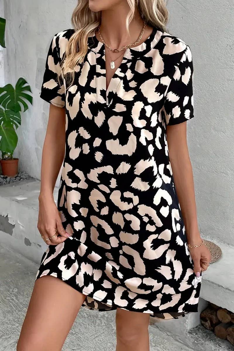 CWDSD8111_NEW SUMMER V-NECK SHORT SLEEVE DRESS