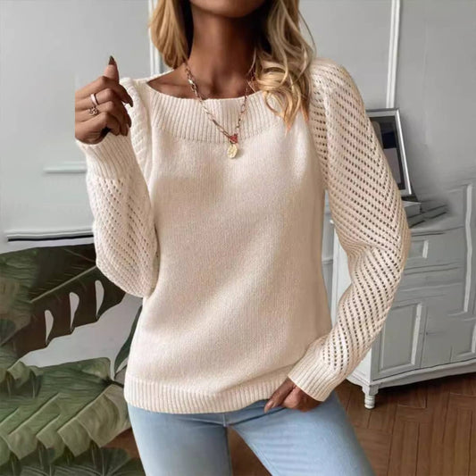 HOLLOW-OUT LONG-SLEEVED LINENECK PULLOVER SWEATER