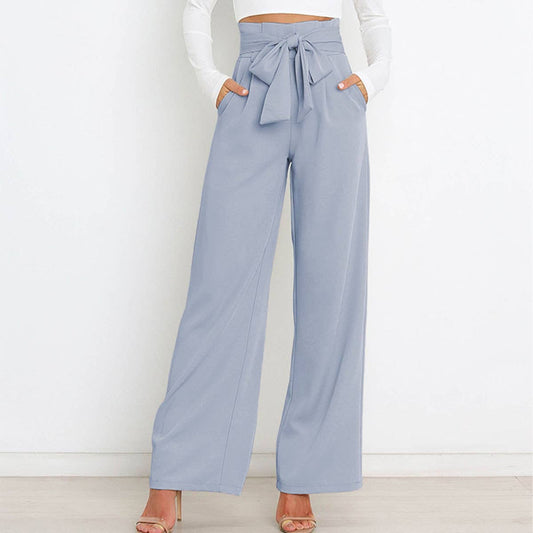 WOMEN TIED WAIST WIDE LEG OFFICE WORK PANTS