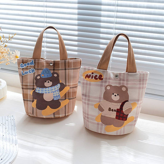 Cartoon Plaid Lunch Bag for Moms & Work_CWAB5599